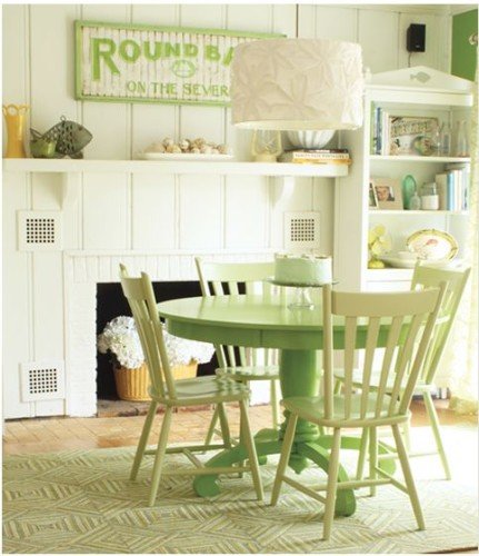 green painted table and chairs
