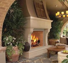 outdoor fireplace on patio