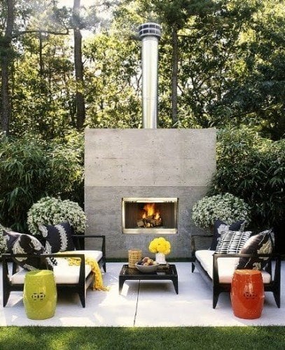 Outdoor Fireplace Decorated, Outdoor Fireplace Against Wall