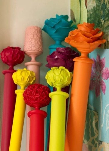 Colored finials and curtain rods