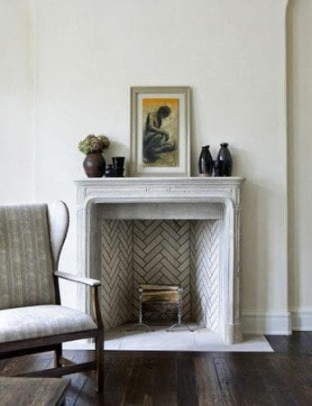 herringbone brick fireplace