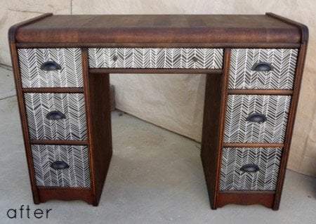 black and silver herringbone desk