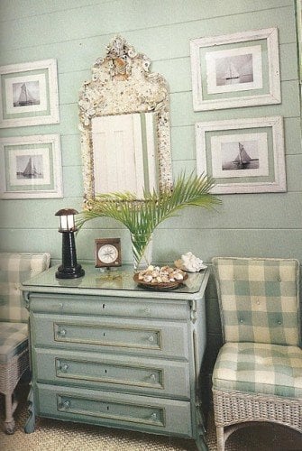 blue walls with pale blue check pattern chairs