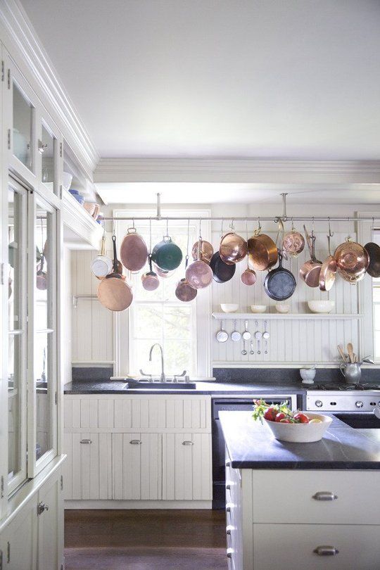 open shelves for pots and pans