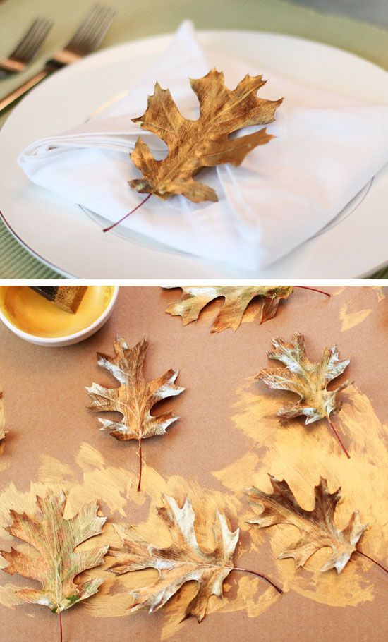 Painted Leaf Napkin Rings | Click for 30 DIY Christmas Table Centerpiece Ideas | Easy Christmas Table Decorations for Kids