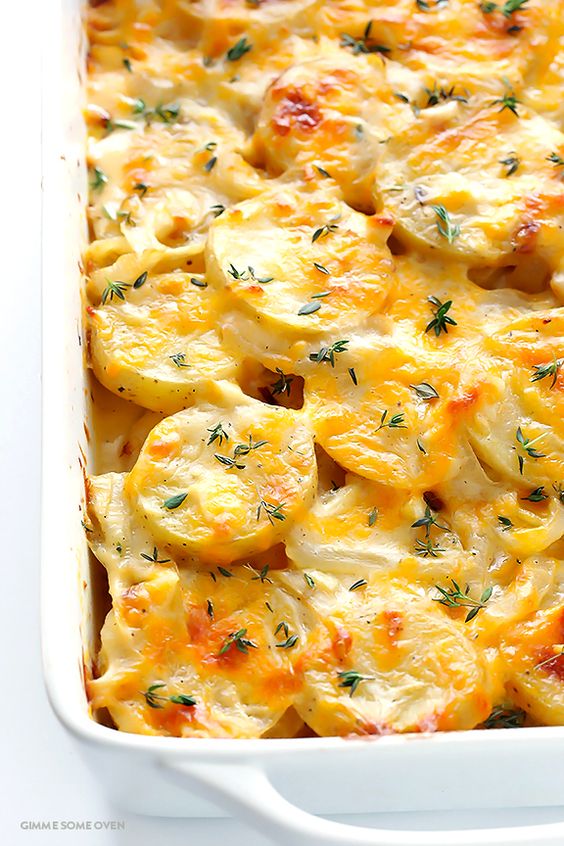 Scalloped Potatoes Recipe -- creamy, cheesy, irresistibly delicious, and made lighter with a few simple tweaks | gimmesomeoven.com