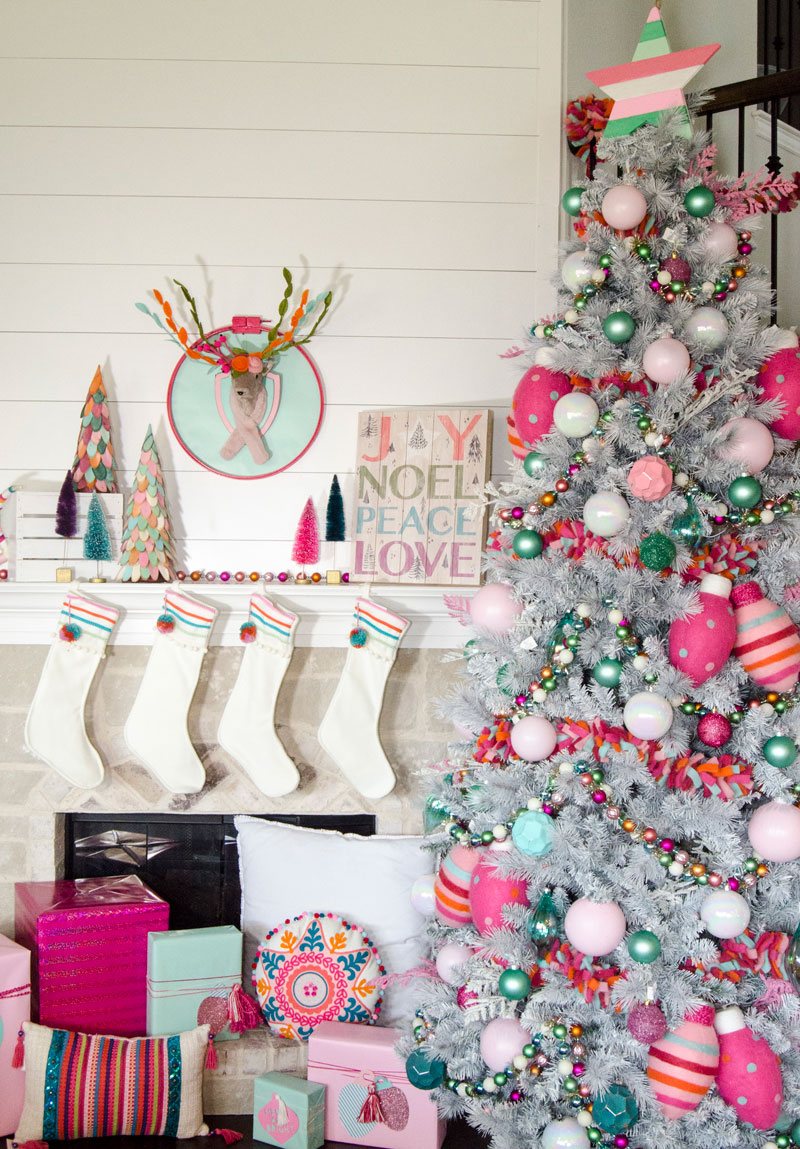 Pink ornaments and Christmas Tree