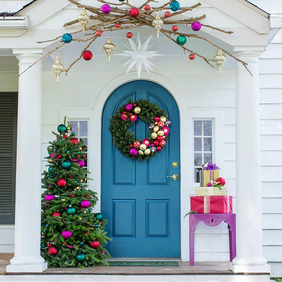 Front porch with Christmas decorations