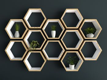 Hexagon Shelves Hand Painted White And Oiled Oak