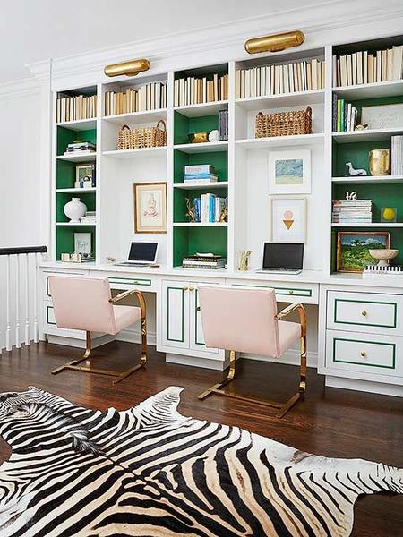Home office with green and brass accents 2017 design trend ideas