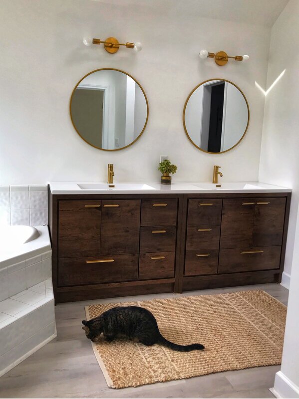 bathroom dark wood cabinets