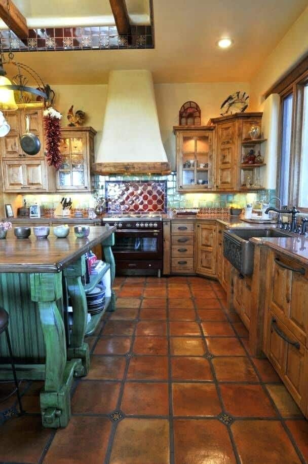 13 Beautiful Spanish Style Kitchen Ideas 2022   2.Use Terracotta Floor Tiles To Bring In Some Warmth  