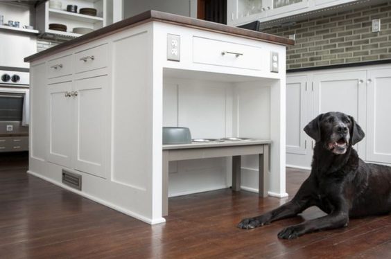 Kitchen Island with Pet bowls