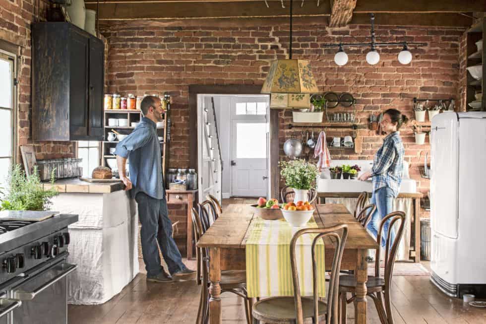 Unpainted Brick Wall in the Kitchen