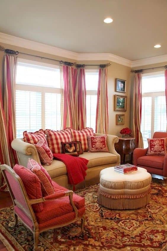 An Adorably Red and White Living Room