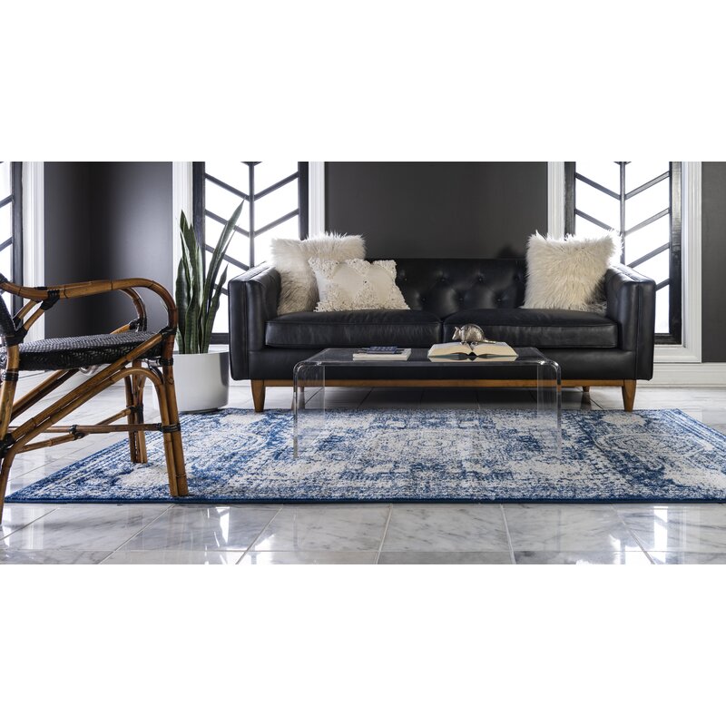 Pat Oriental Navy Blue Area Rug 