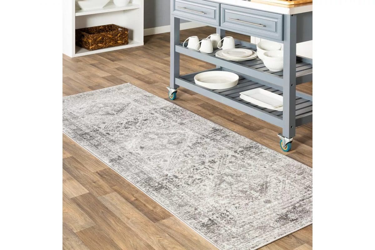 20 Gorgeous Rug Ideas For Your Kitchen   5 Match A Pale Gray Rug With Wooden Floors 1200x800 