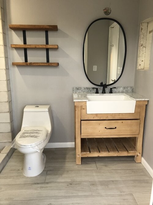 Oak bathroom cabinets over toilet