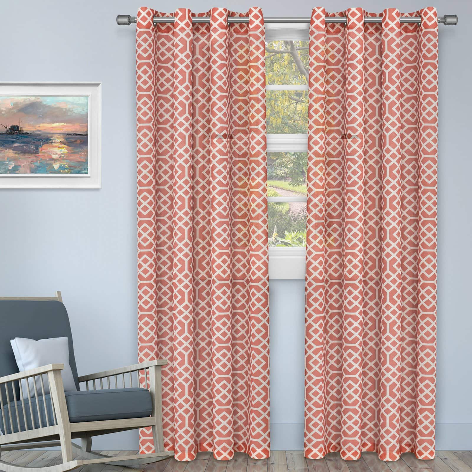 Rusty Red Curtains With Light Blue-Grey Walls