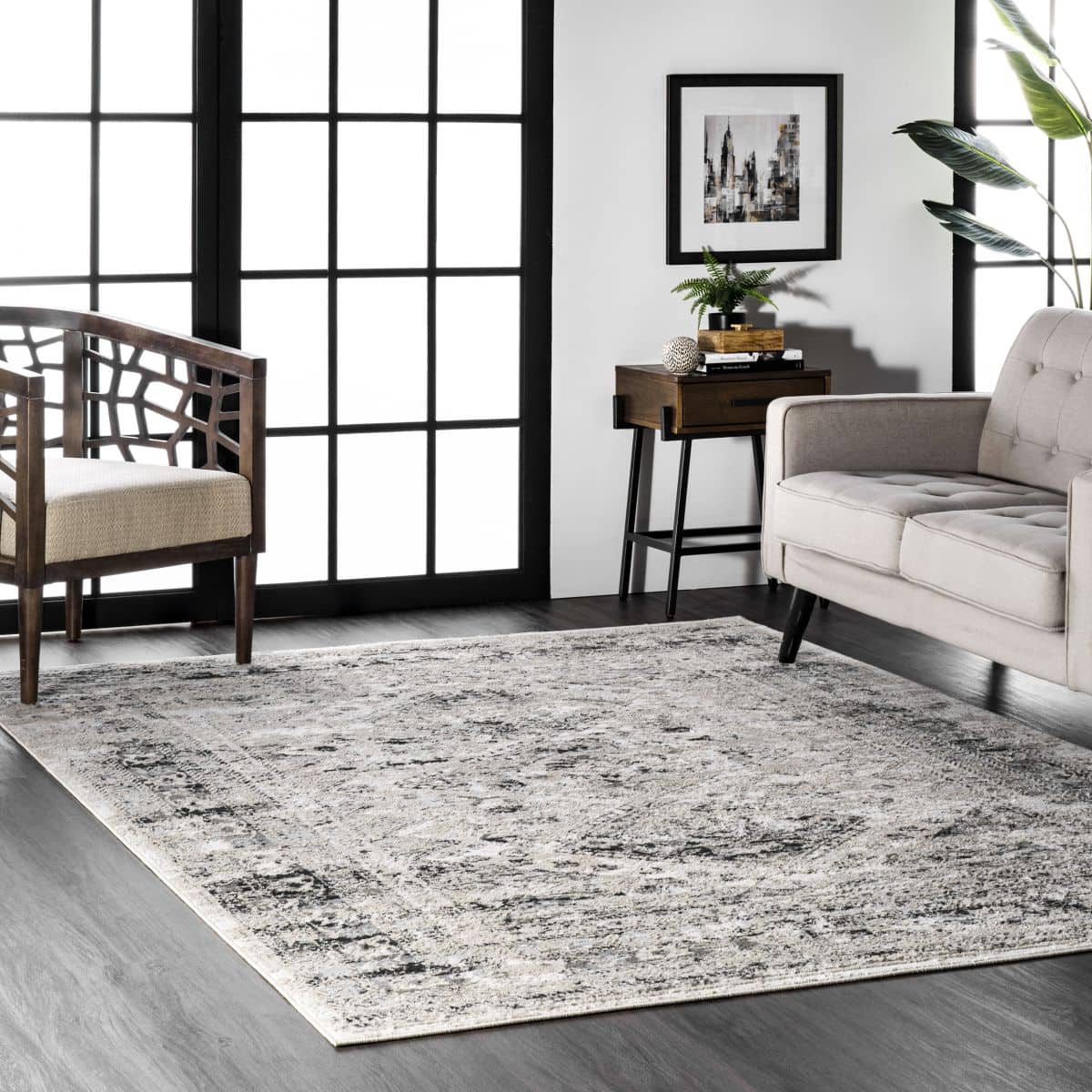 Silver Grey Rug With Dark Wood Floors for a Masculine Feel