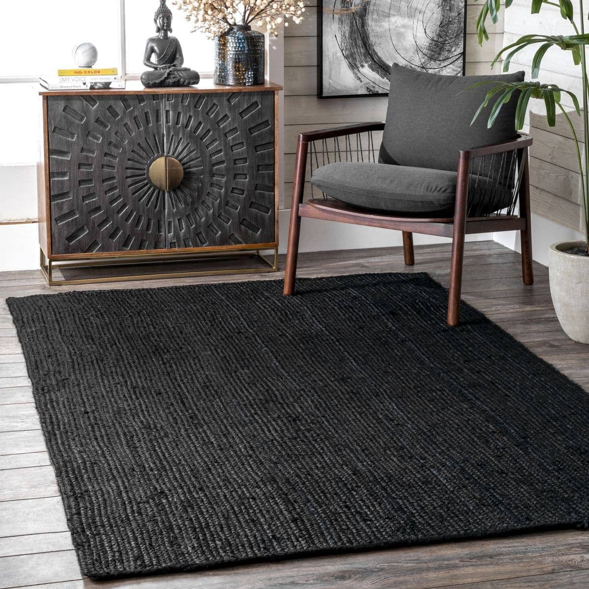 Go Dark With a Black Rug on Dark Wood Floors