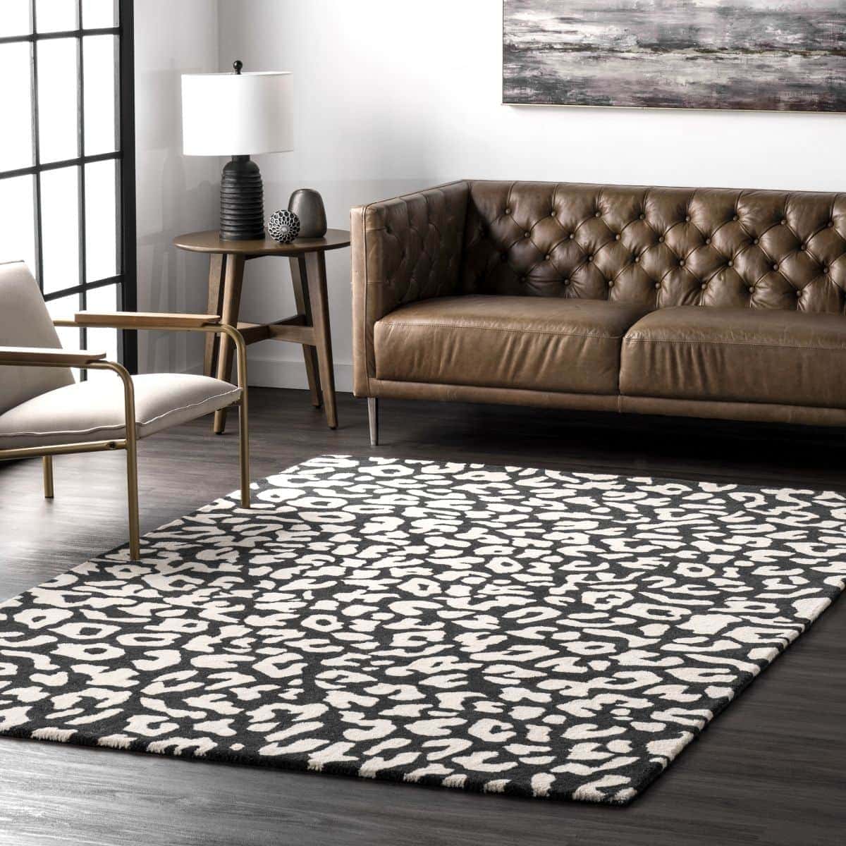 Black and White Leopard Print on Dark Wood for a Bold Statement