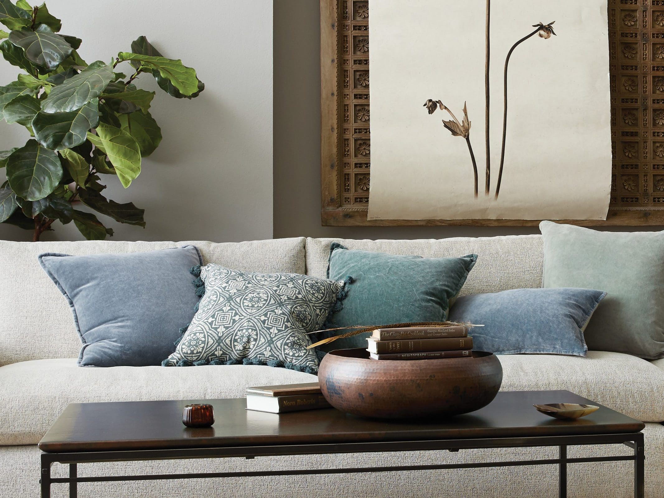 Grey sofa blue outlet pillows