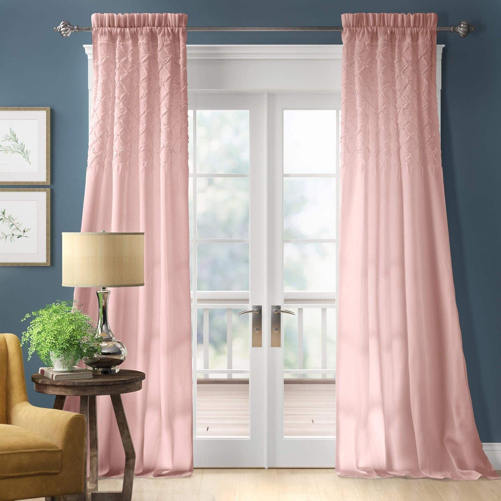 Blush Pink Curtains with Deep Blue Walls