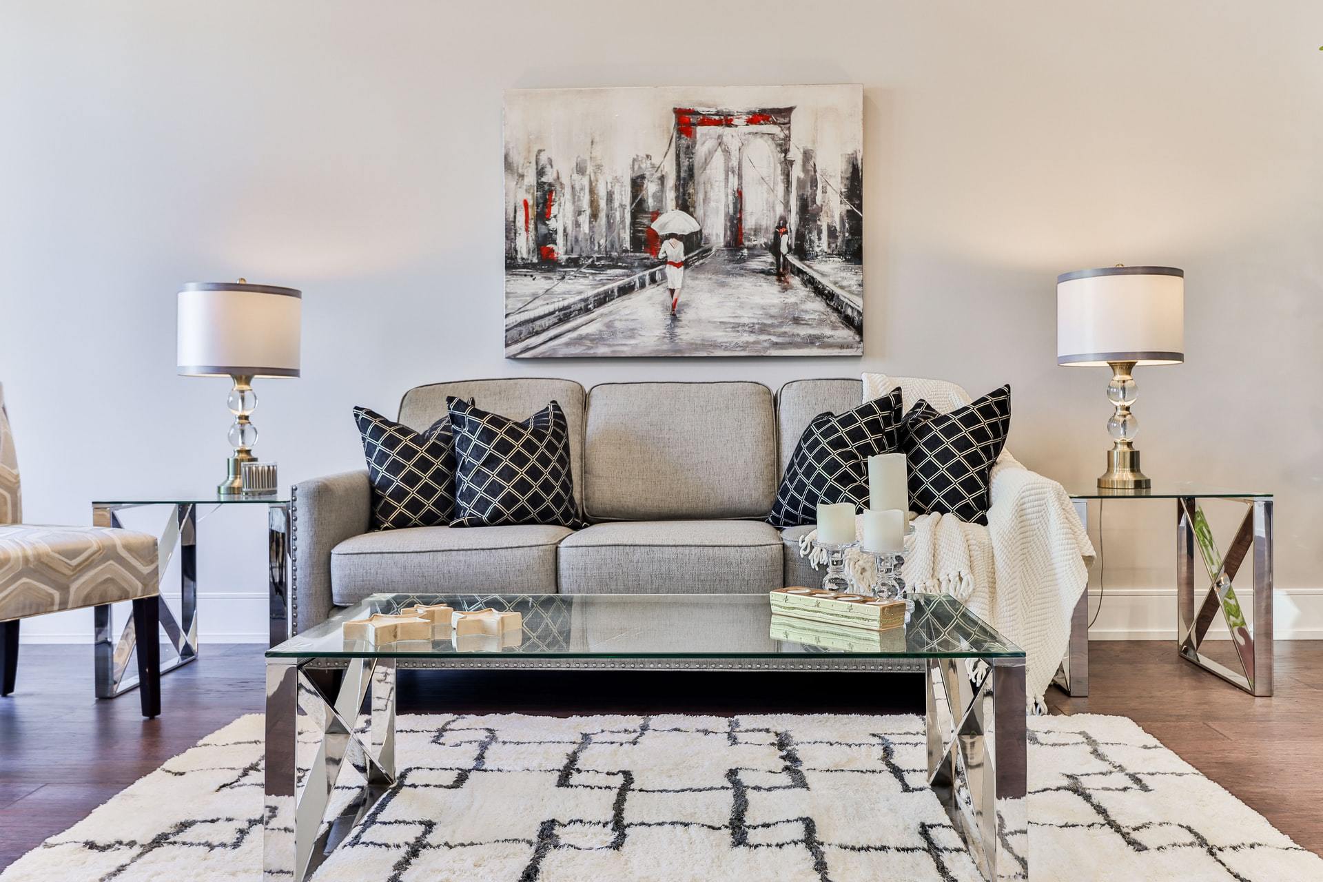 Look Smart With Black Patterned Throw Pillows on a Grey Couch