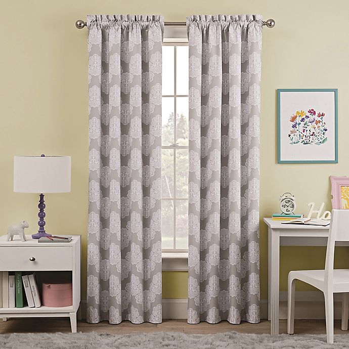 Grey And White Patterned Curtains With Yellow Walls