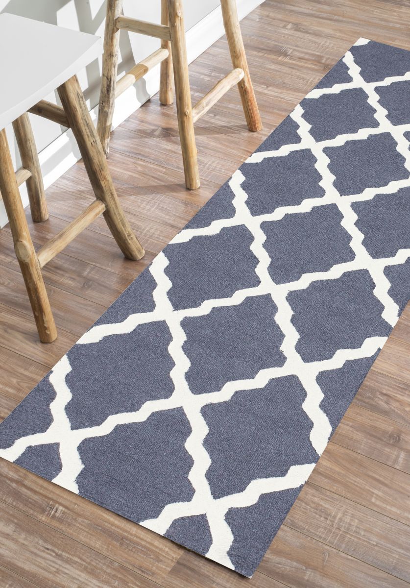 Blue Gray Moroccan Trellis Runner Rug