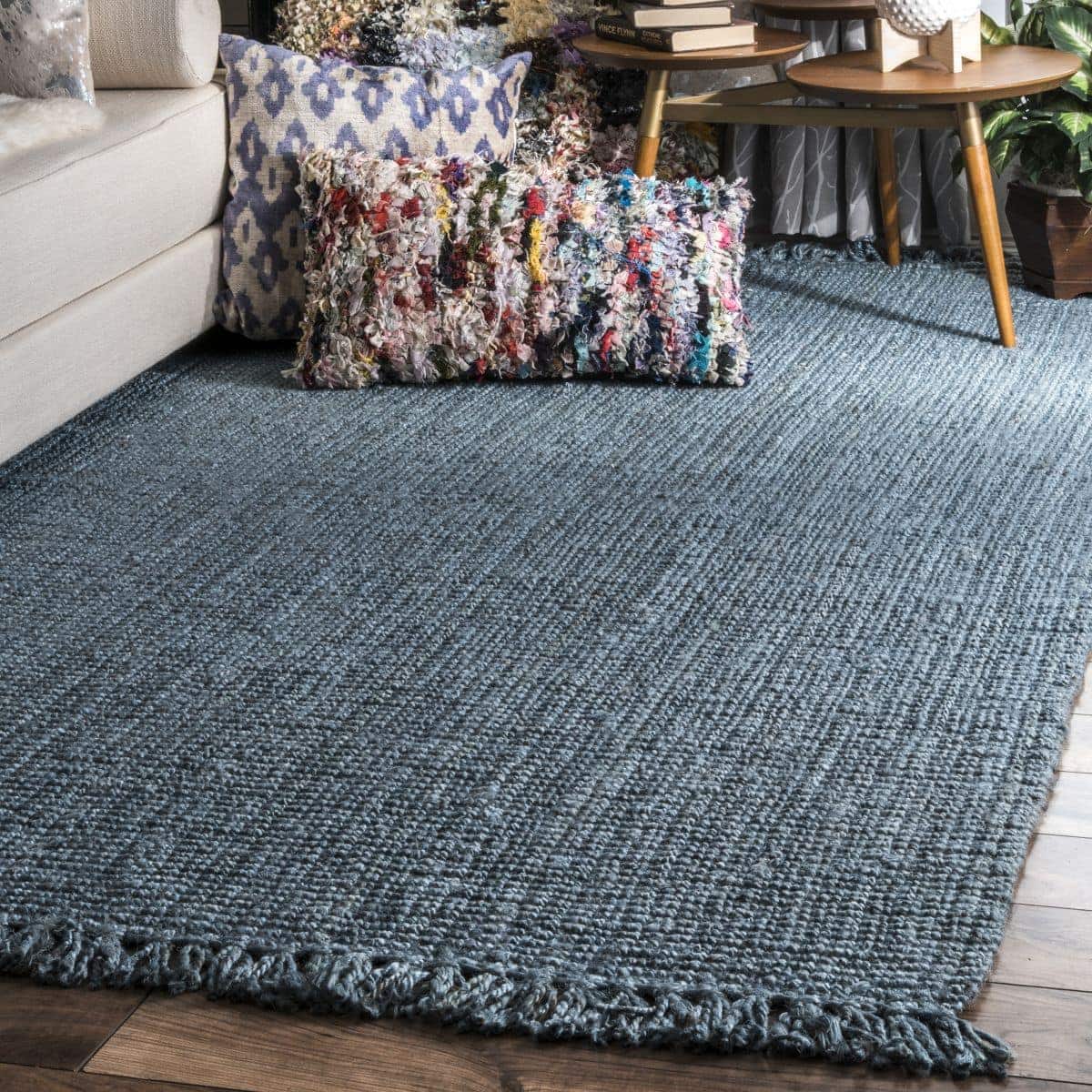 Blue Chunky Loop Hand-Woven Rug