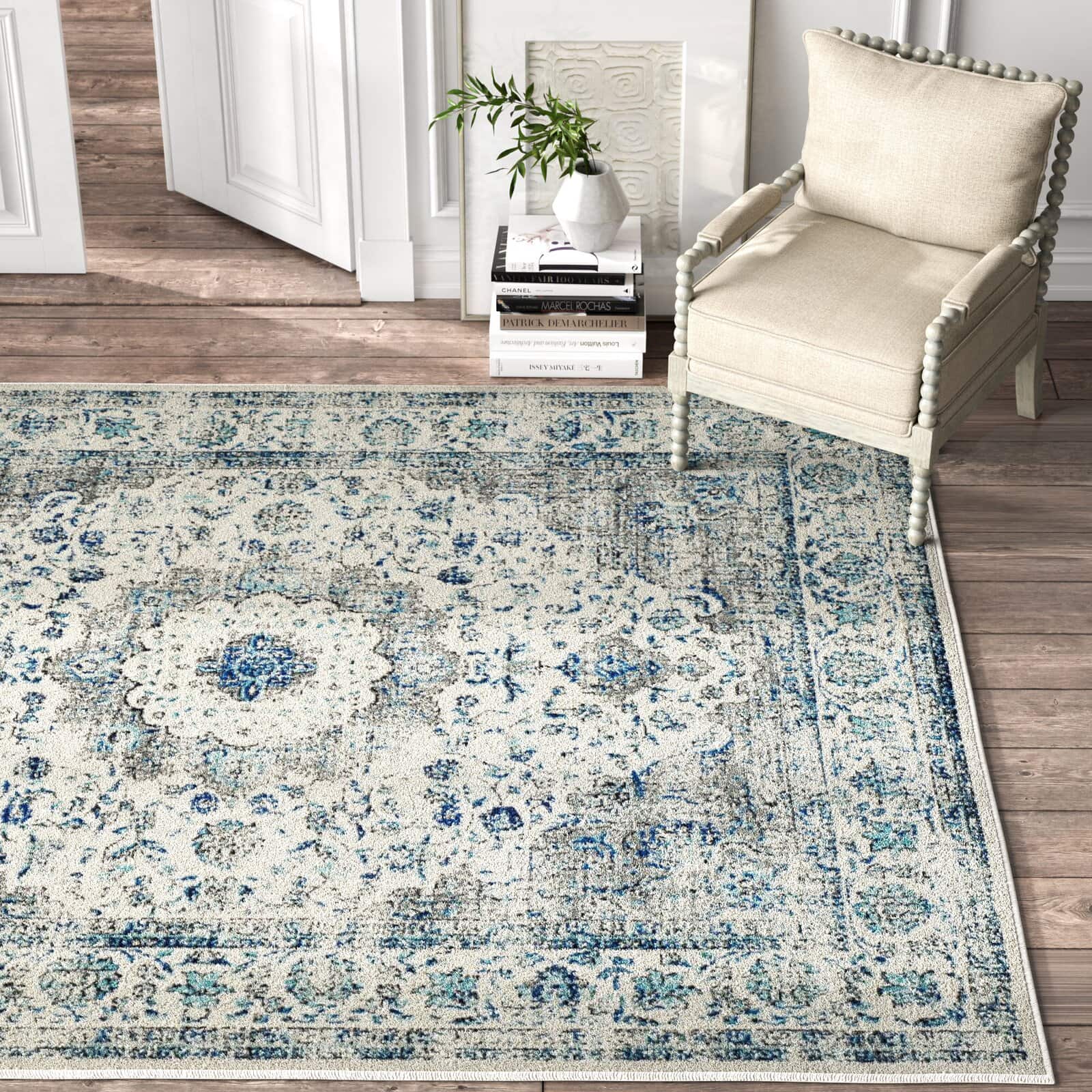 Ivory and Grey Oriental Area Rug