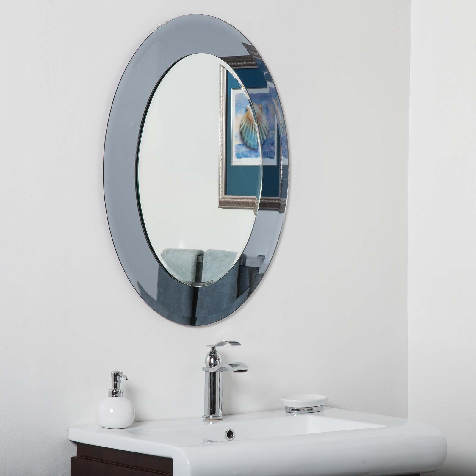 Cayman Glass Beveled Round Bathroom Mirror