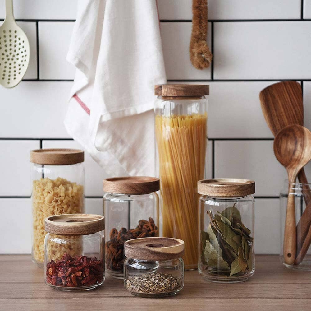 Glass Storage Jars With Wooden Lids