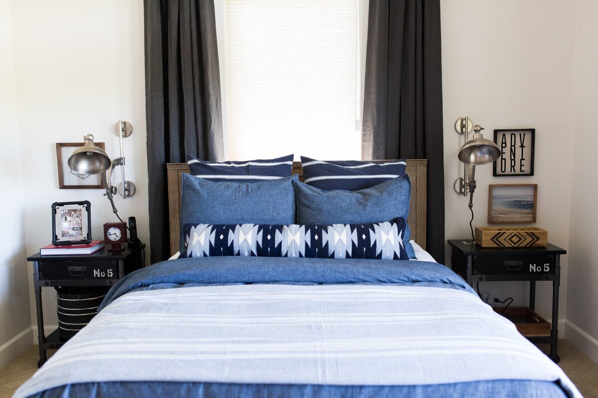 Blue Bed And Grey Accents