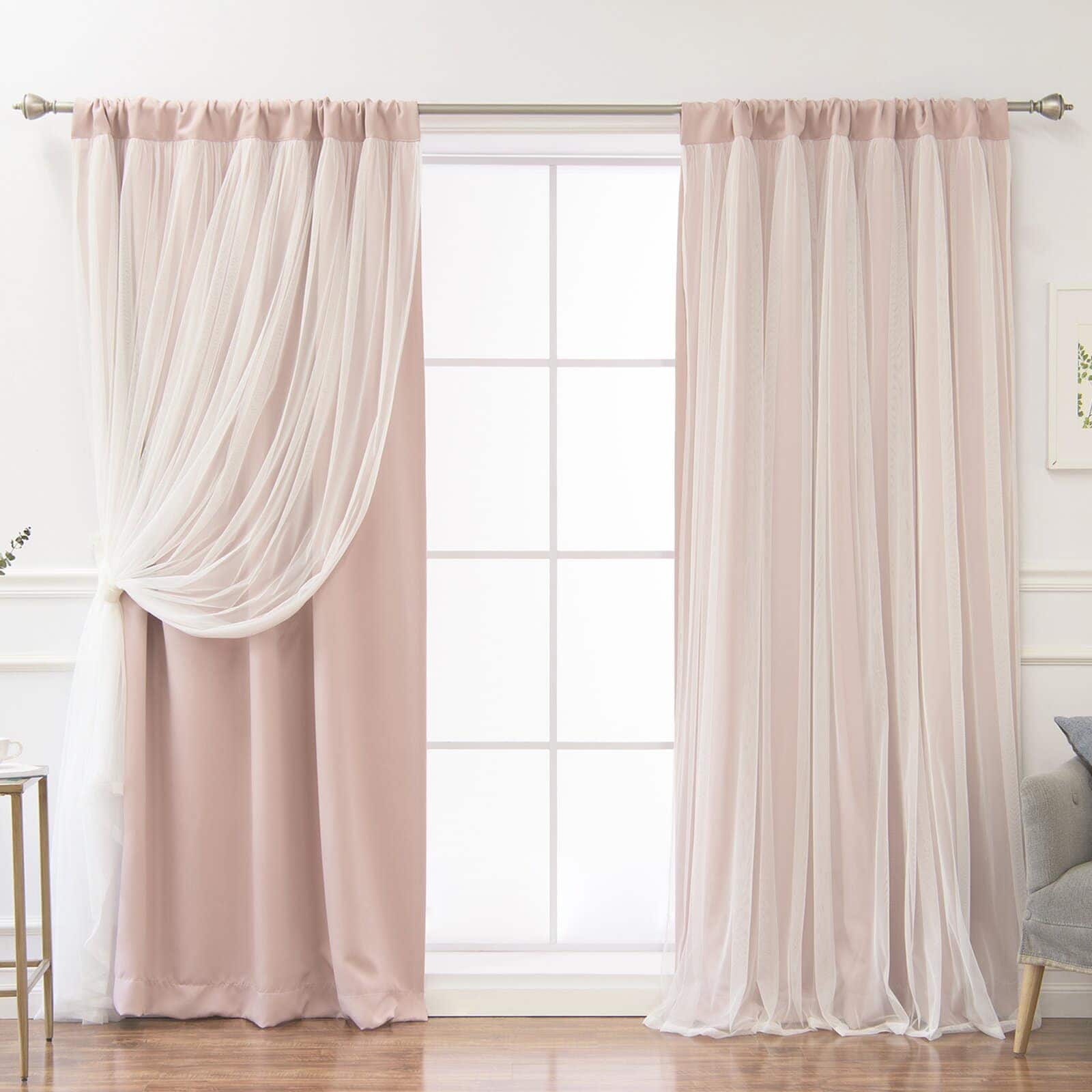 Dusty Pink and Tulle Curtains With White Walls