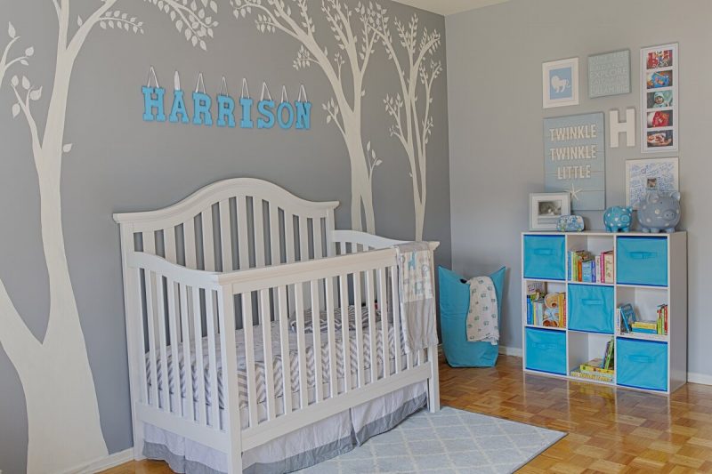 Blue and grey childrens bedroom