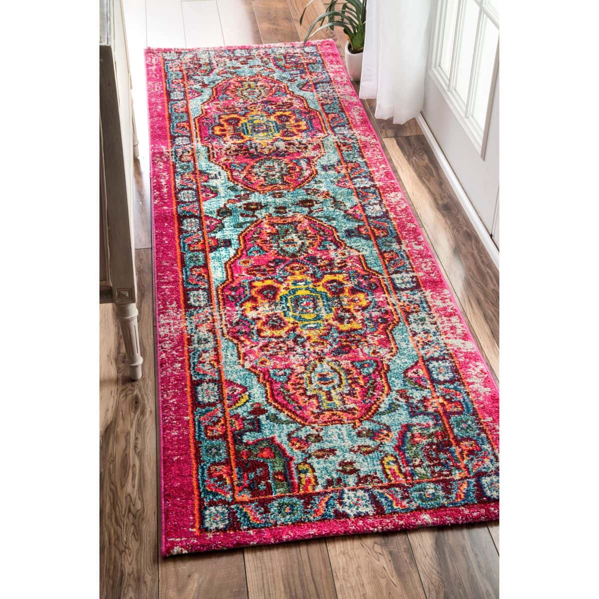 Multi-Colored Mosaic Medallion Runner Rug