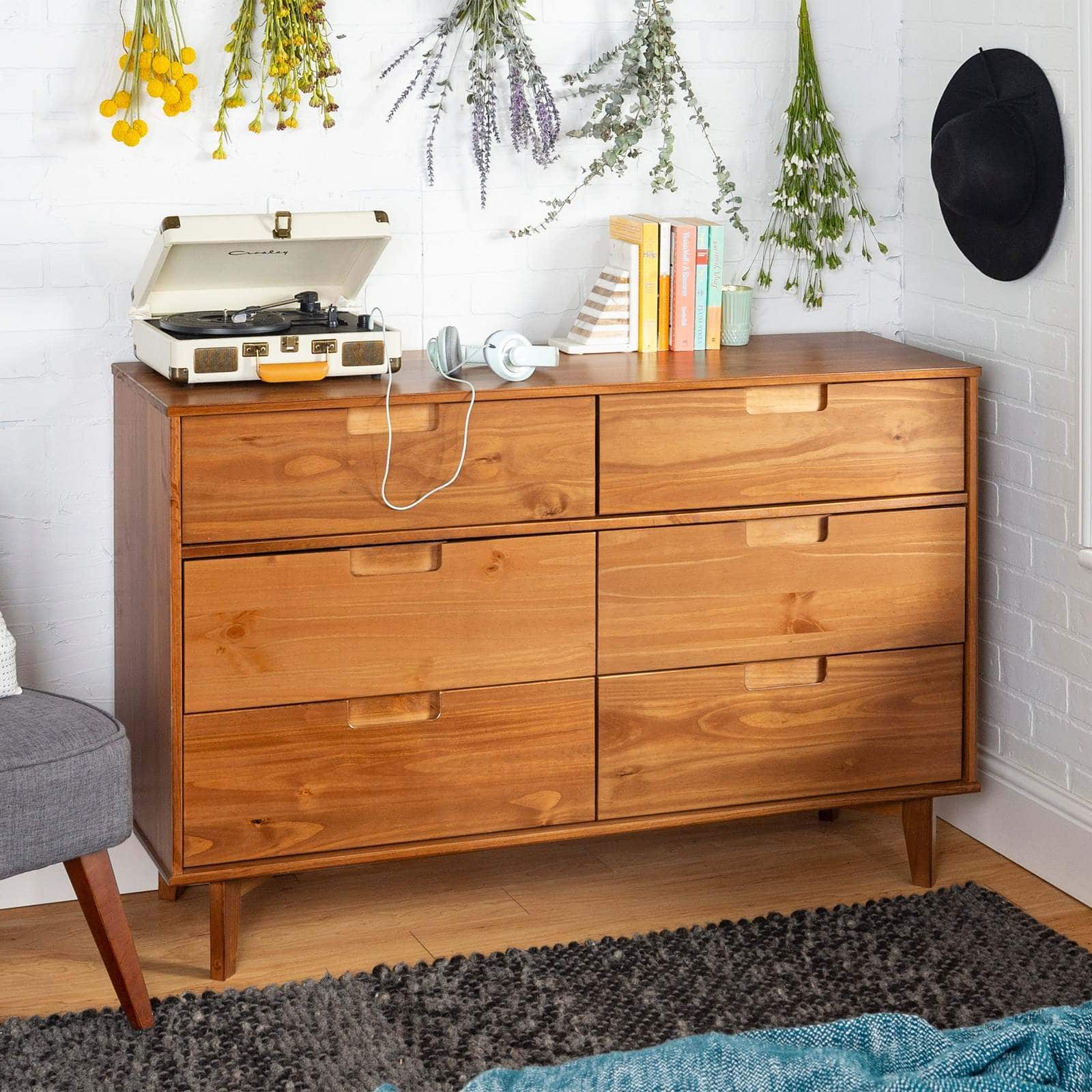 mid century modern 6 drawer dresser white