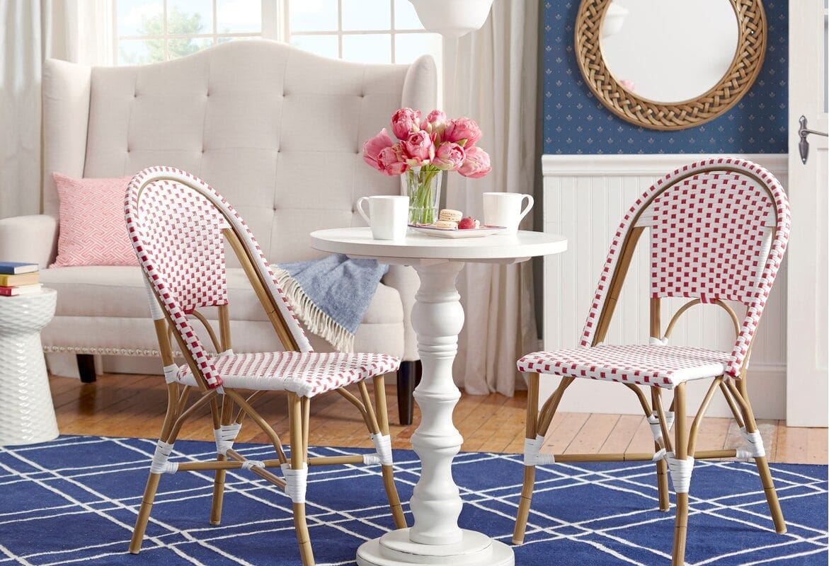 Red and White Wicker Bistro Chairs