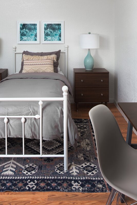 Grey, White, And Blue Bedroom