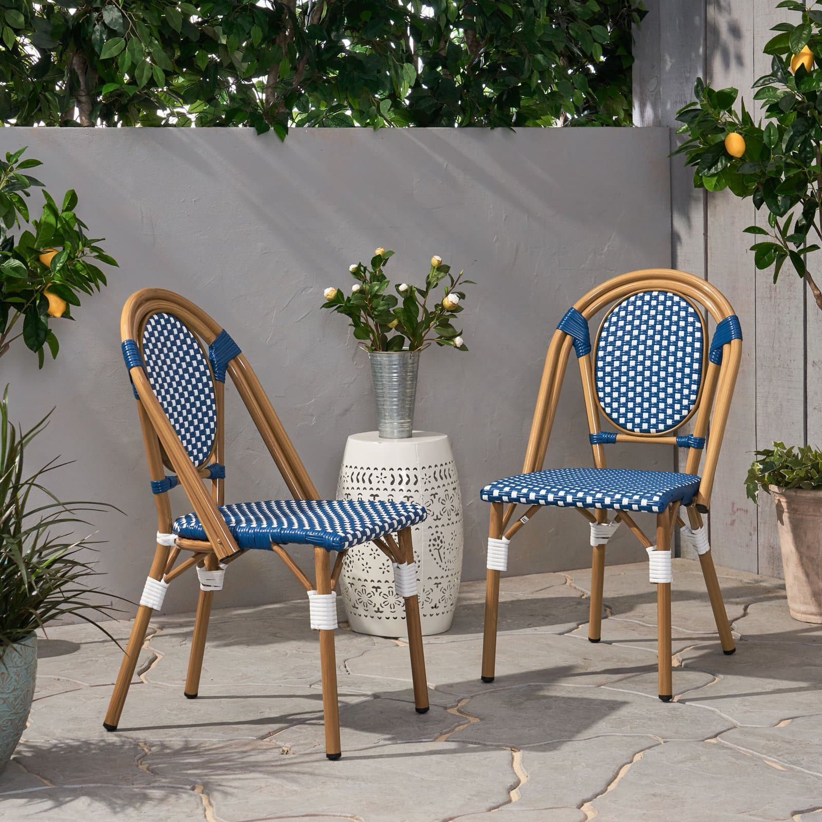 Blue and White Bistro Chairs