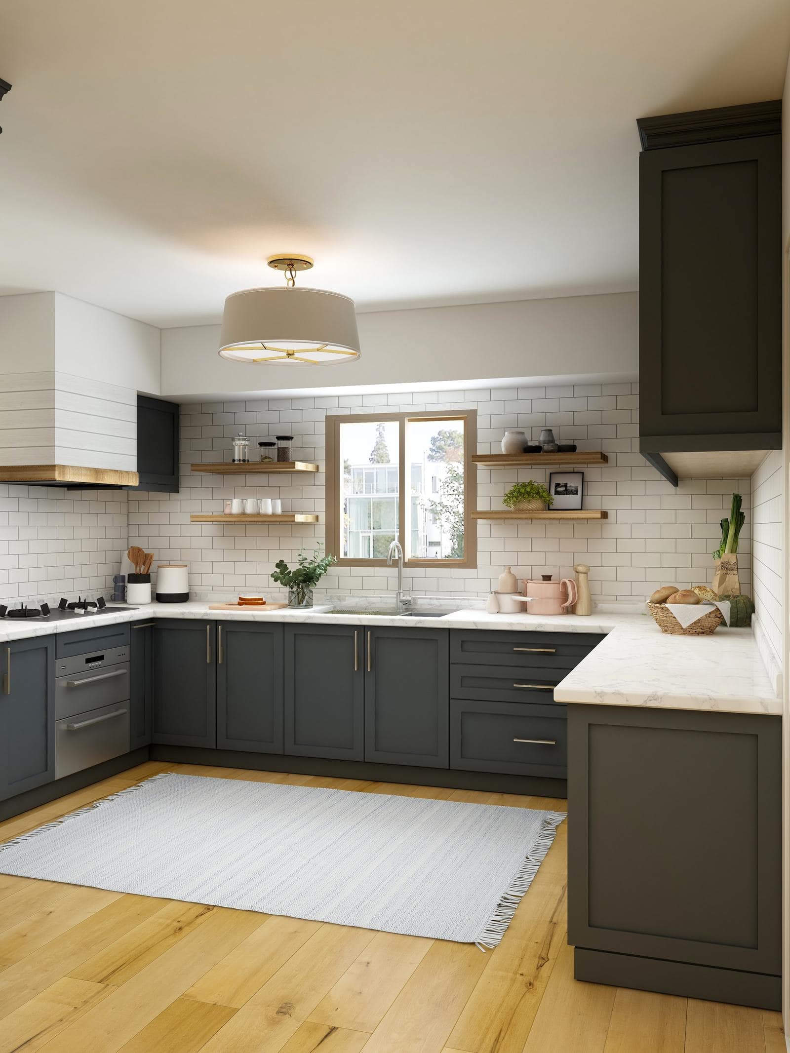 Dark Grey Cabinets With White Surfaces