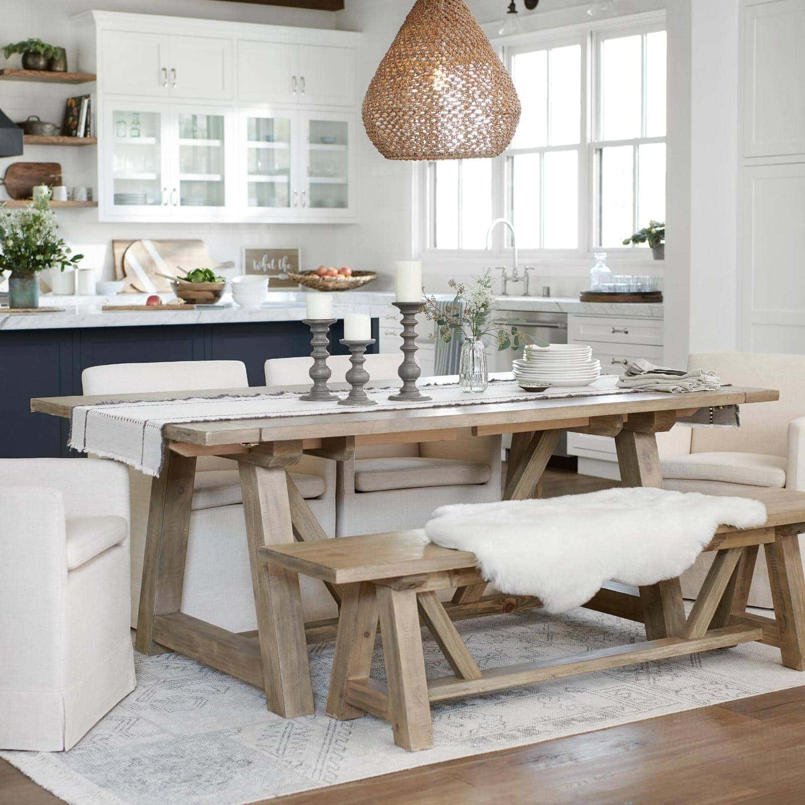 Wood Farmhouse Leona Extension Dining Table