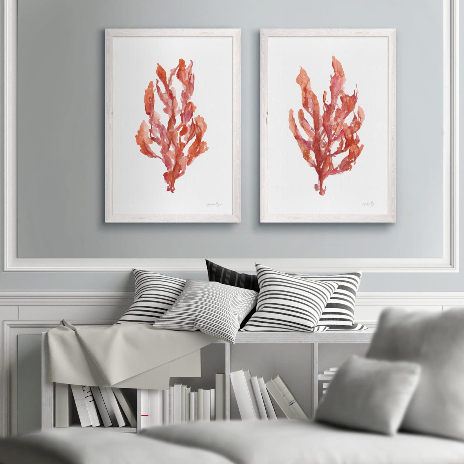Pair of Coral Kelp Prints