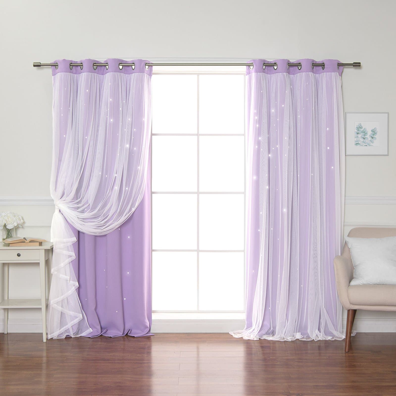 Tulle Overlay Star Cut-Out Curtains