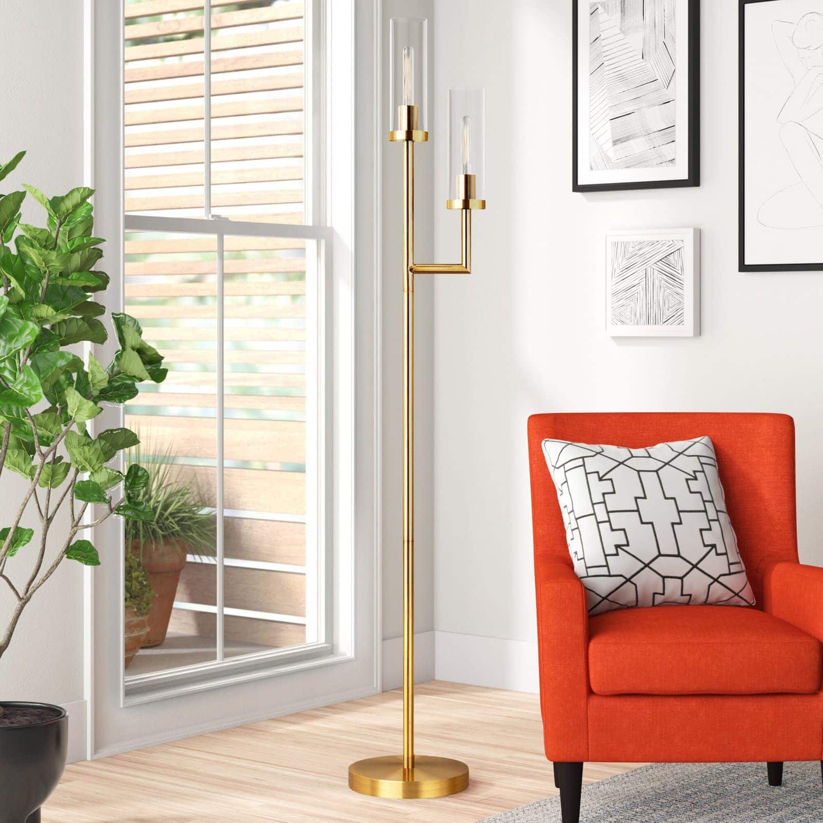 A Sleek Gold Floor Lamp