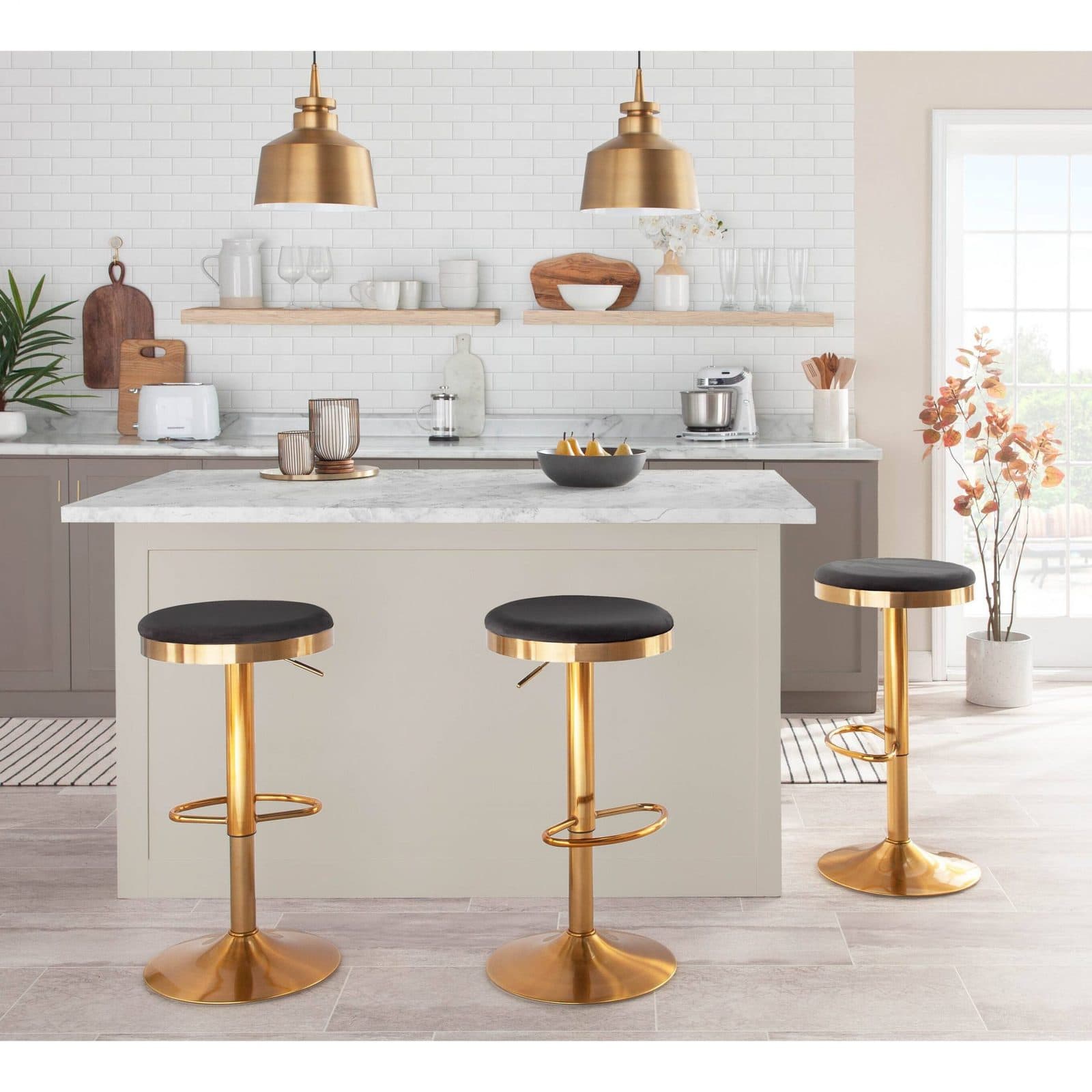 Industrial Glam Metal Kitchen Island Bar Stools