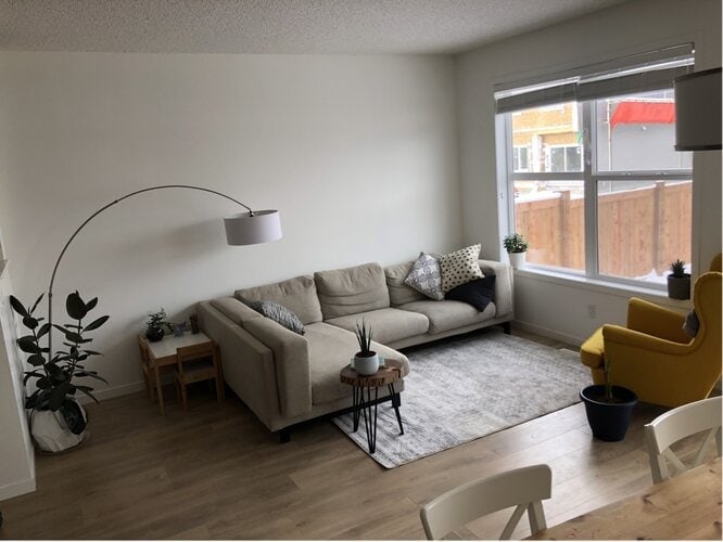 Mid Century Grey and Brown Living Room With Accent Colors